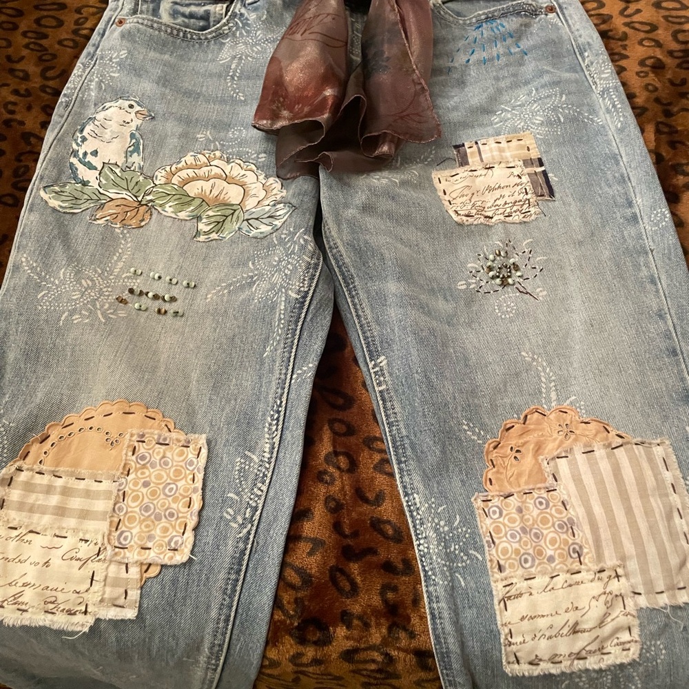 Embroidered Patchwork Women Jeans